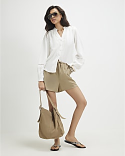 White Cotton Long Sleeve Pintuck Blouse