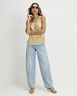 Blue Twist Seam Barrel Leg Jeans