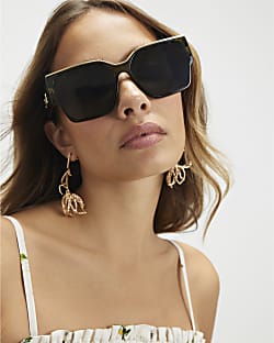 Green Top Bar Glam Visor Sunglasses