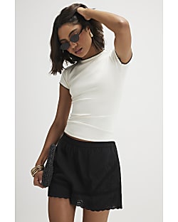 White Cotton Blend Fitted Whipstitch T-Shirt