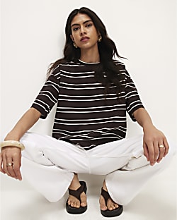 Brown Premium Stripe Boxy Fit T-Shirt