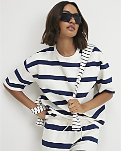 Cream Premium Striped Boxy T-shirt