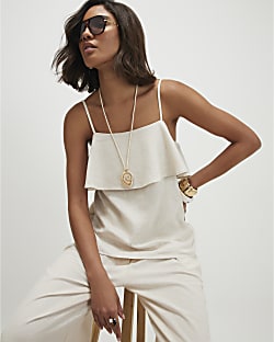 Beige Linen Blend Tiered Cami