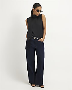 Petite Navy Relaxed Straight Leg Jeans