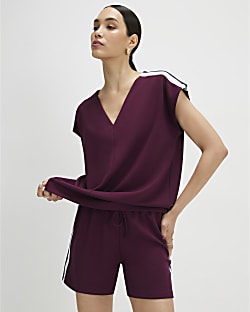 Red Premium Tape V Neck Top