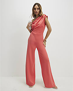 Orange Asymmetric Draped Jumpsuit