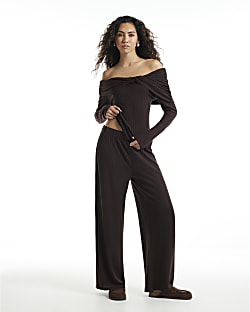 Brown Twist Bardot Cosy Loungewear Set
