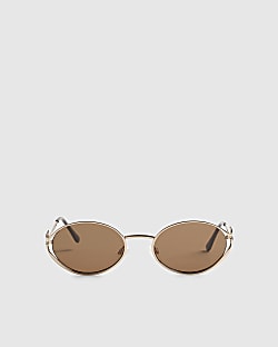 Gold Oval Metal Trim Slim Sunglasses