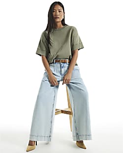 Petite Blue High Waisted Belt Wide Leg Jeans