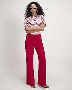 Red High Waisted Relaxed Straight Leg Jeans