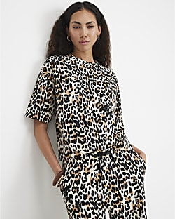 Brown Premium Leopard Print Boxy T-shirt