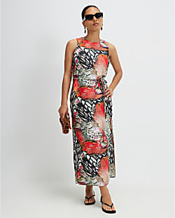 Petite Cream Printed Midi Slip Dress