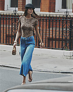 Brown Cotton Blend Cap Sleeve Leopard T-Shirt