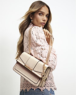 Cream Monogram Gold Chain Shoulder Bag