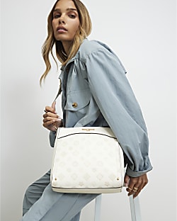 Cream Tonal Monogram Embossed Messenger Bag