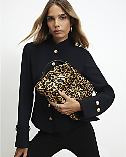 Brown Leopard Print Hair On Leather Pouch