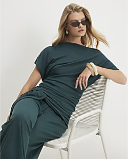 Green Cotton Banded Hem Drape Top