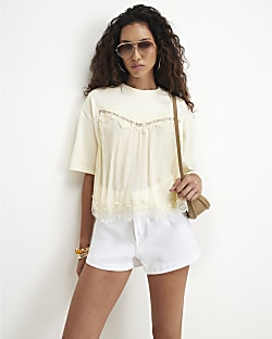 Yellow Cotton Lace Front T-Shirt