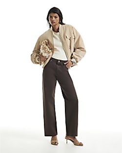 Brown High Waisted Relaxed Straight Leg Jeans