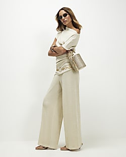 Gold Glitter Knitted Wide Leg Trousers