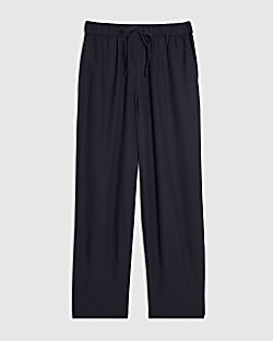 Petite Navy Linen Blend Tapered Trousers