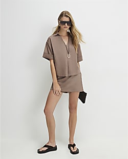 Beige Linen Blend Skort