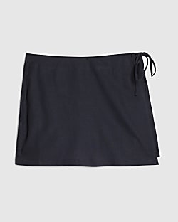 Petite Navy Linen Blend Skort