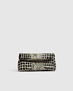 Black Animal Print Hair On Leather Clutch Bag