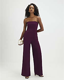 Purple Sleeveless Bandeau Jumpsuit