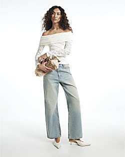 Cream Lace Bardot Top
