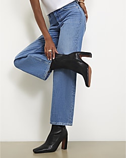 Black Square Heel Stretch Boots