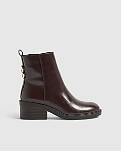 Brown Block Heeled Ankle Boots