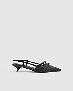 Black Double Bow Slingback Court Heels
