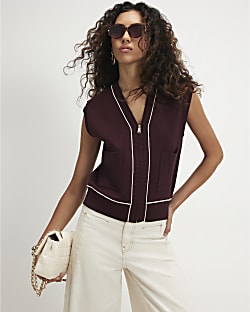 Burgundy Tipped Zip Up Cardigan