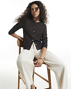 Brown Crew Neck Cardigan