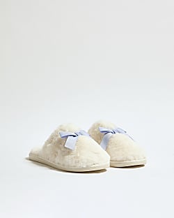 Cream Double Bow Slippers