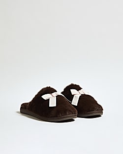 Brown Double Bow Slippers