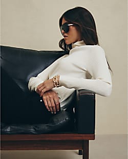 Cream Rib Roll Neck Knit Top