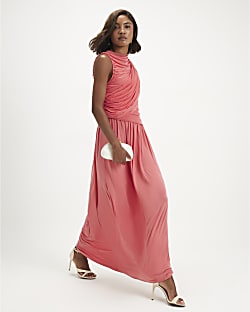Pink Sleeveless Drape Maxi Dress