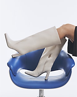 Cream High Leg Heeled Boots