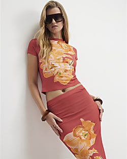 Orange Short Sleeve Floral Baby T-shirt
