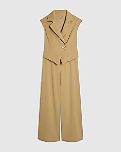 Petite Beige Cap Sleeve Jumpsuit