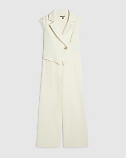 Petite Cream Cap Sleeve Jumpsuit