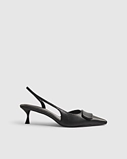 Black Faux Leather Slingback Court Heels