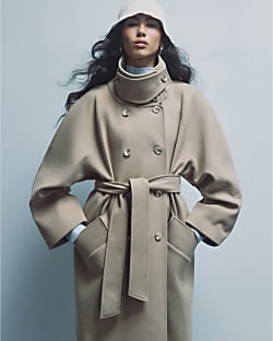 Beige Funnel Neck Robe Coat