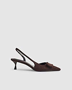Brown Faux Suede Point Slingback Court Heels