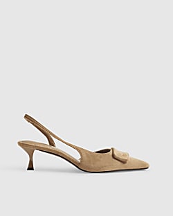 Beige Faux Suede Slingback Court Heels