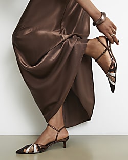 Brown Diamante Caged Court Heels