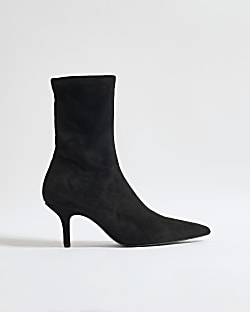 Black High Sock Heeled Ankle Boots