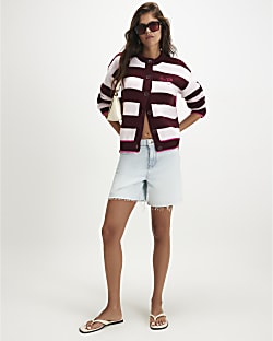 Red Knitted Stripe Happy Cardigan